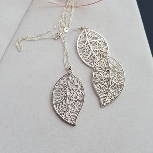 925 Silver Leaf Necklace and Earrings Set NWOT (New Without Tags)